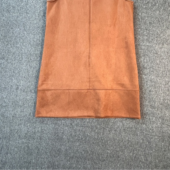 LOFT Dress Womens Petite 6P Brown Faux Suede Sleeveless Shift V-Neck Mini - Picture 12 of 14